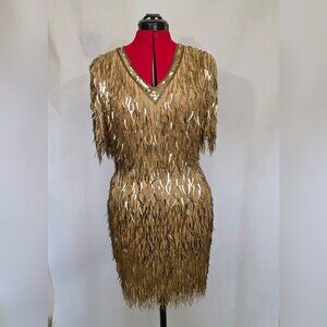 Vintage Oleg Cassini Black Tie "Gold Chili Pepper" Dress